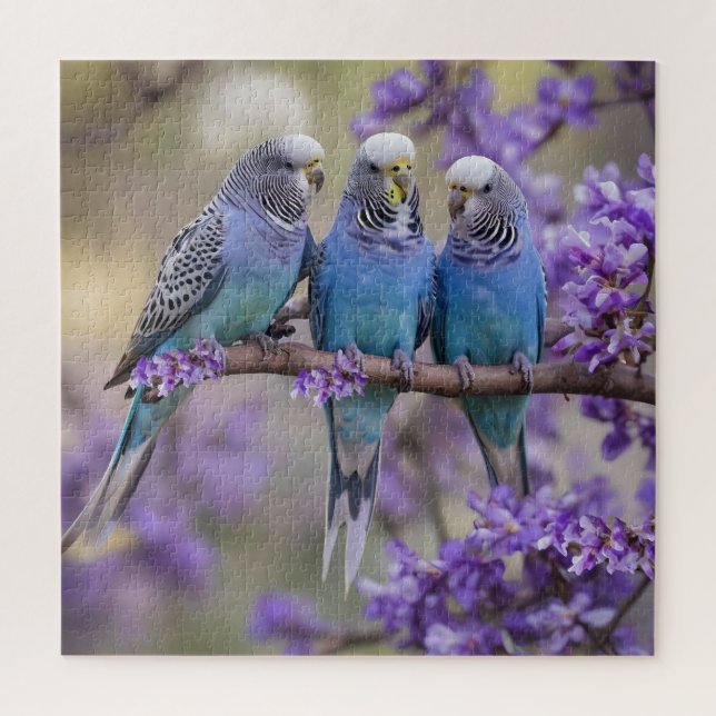 Tree Top Chatter: Blue Budgies in Jacaranda Tree, Puzzle (Vertikal)