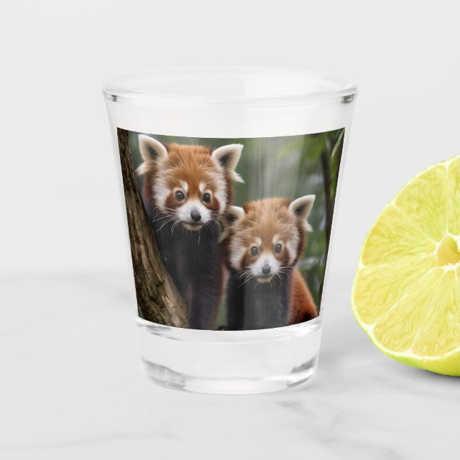 "Tree-top-Explorers: Baby Red Pandas mit Blick auf Schnapsglas (Vorderseite)