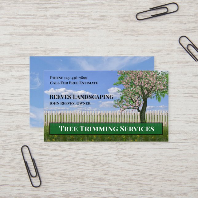 Tree Trimming Landscaping Service Business Card Visitenkarte (Vorderseite/Rückseite Beispiel)