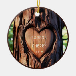 Tree Trunk Hand Carved Names Romantic Keepake Keramik Ornament