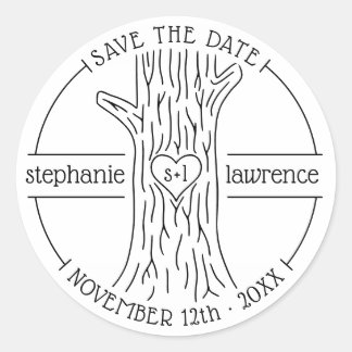 Tree Trunk Initials | Rustic Wedding Save The Date Runder Aufkleber