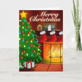 Tree und Fireplace Weihnachtskarte Feiertagskarte