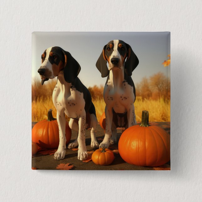 Tree Walker Coonhound Welpe Autumn Pumpkin Button (Vorderseite)