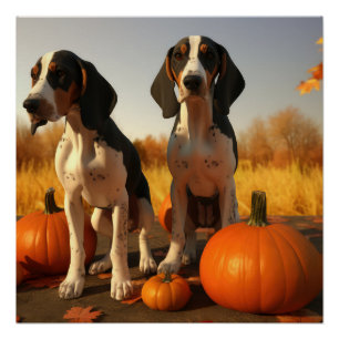 Tree Walker Coonhound Welpe Autumn Pumpkin Poster