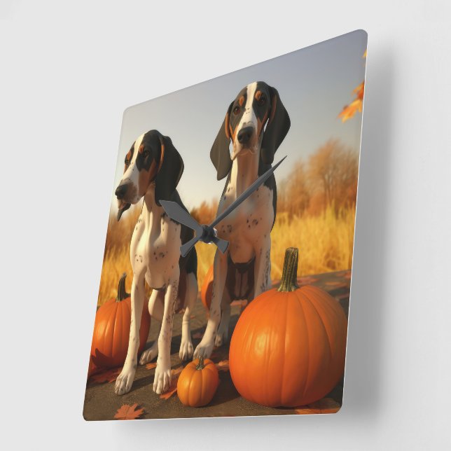 Tree Walker Coonhound Welpe Autumn Pumpkin Quadratische Wanduhr (Winkel)