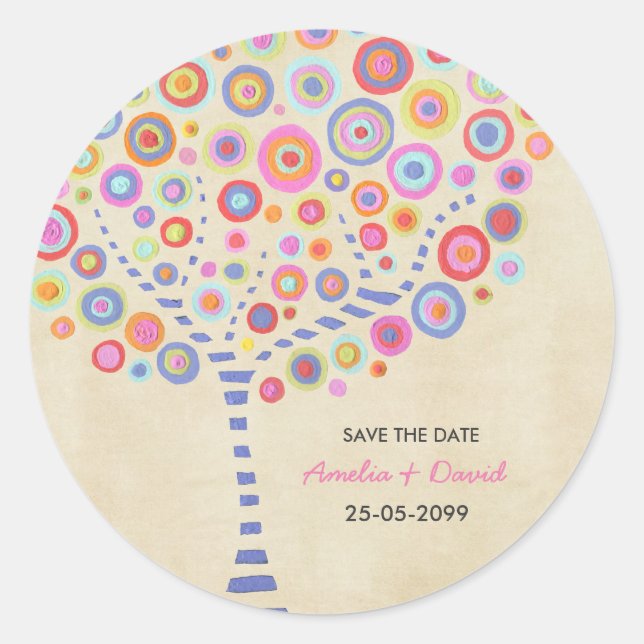 Tree Wedding Name Save the Date Label Aufkleber (Vorderseite)