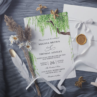 Tree Weeping Willow Budget QR Code Hochzeit Einladung