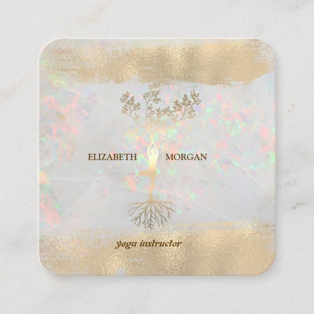 Tree Women Silhouette Brush Stroke Yoga Opal Quadratische Visitenkarte (Vorderseite)