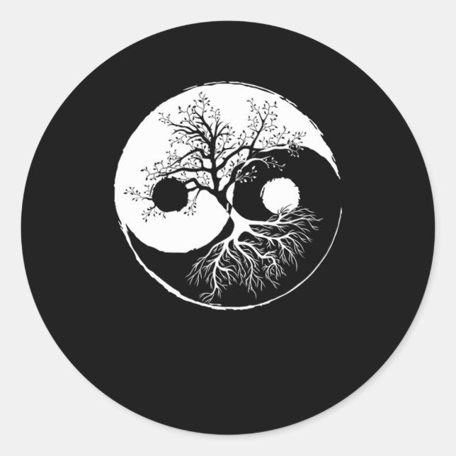 Tree Yin Yang Bonsai China Harmonie Meditation Ges Runder Aufkleber (Vorderseite)