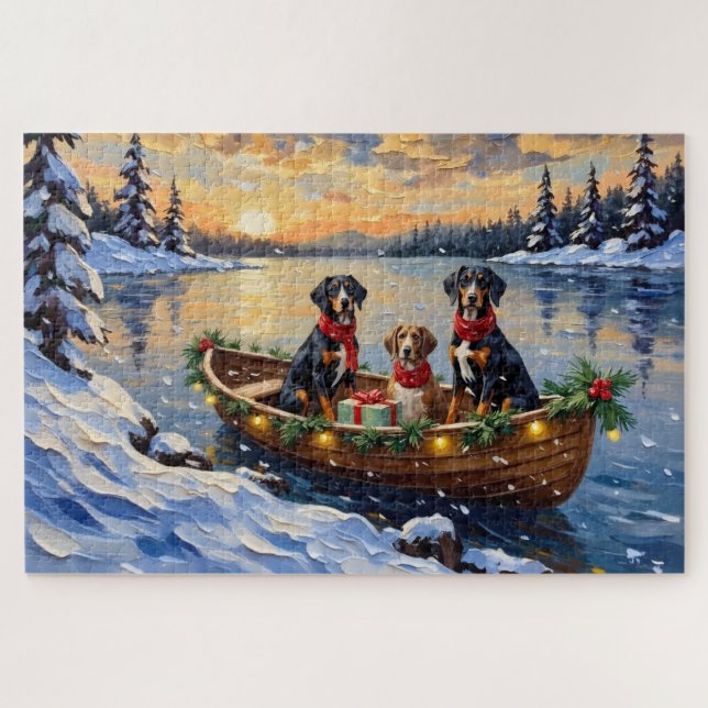 Treeing Walker Coonhound Christmas Boat Holiday Puzzle (Horizontal)