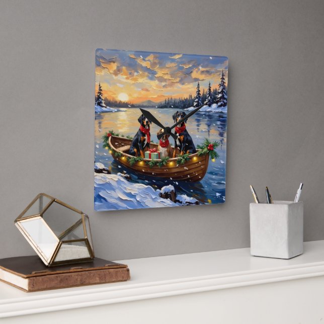 Treeing Walker Coonhound Christmas Boat Holiday Quadratische Wanduhr (Büro)