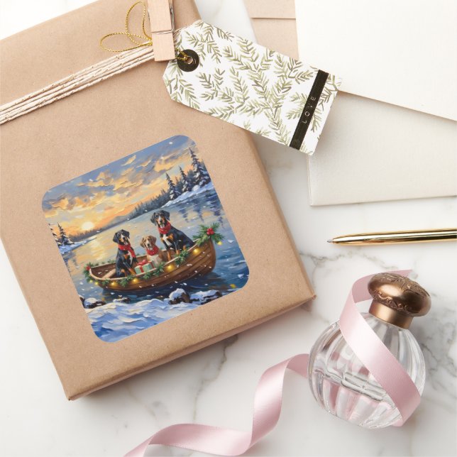 Treeing Walker Coonhound Christmas Boat Holiday Quadratischer Aufkleber (Schenken)