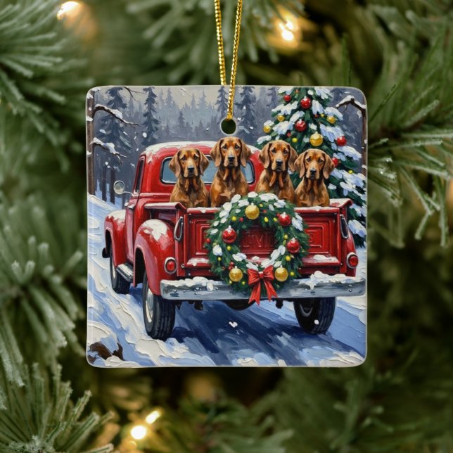 Treeing Walker Coonhound Christmas Red Truck Keramikornament (Baum)
