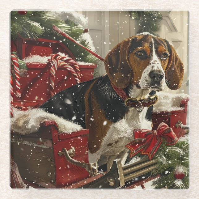 Treeing Walker Coonhound Dog Christmas Festive Glasuntersetzer (Vorderseite)