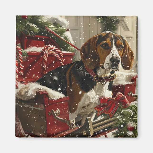 Treeing Walker Coonhound Dog Christmas Festive Magnet (Vorne)