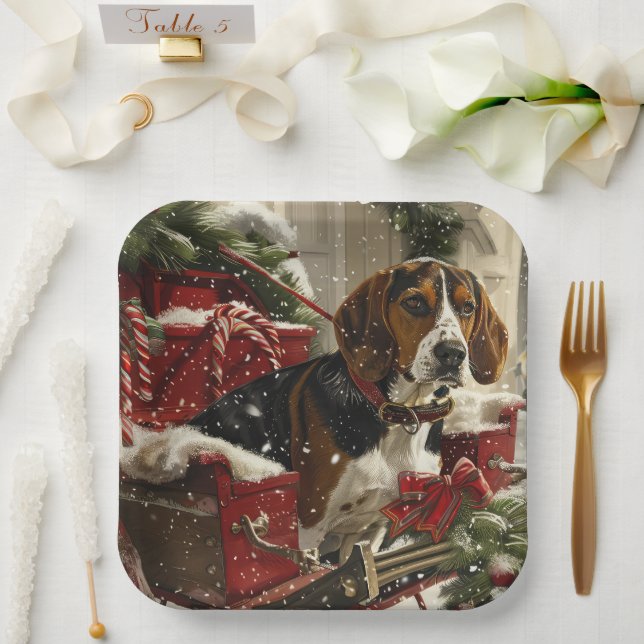 Treeing Walker Coonhound Dog Christmas Festive Pappteller (Hochzeit)