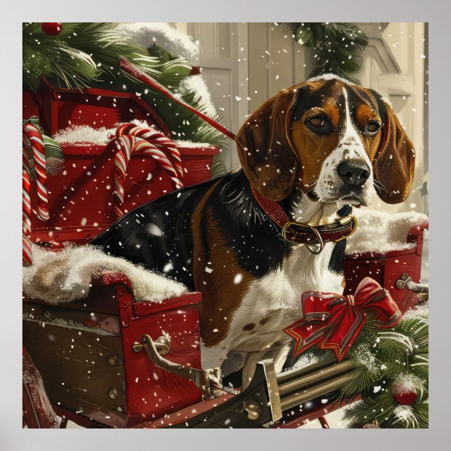 Treeing Walker Coonhound Dog Christmas Festive Poster (Vorne)