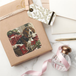 Treeing Walker Coonhound Dog Christmas Festive Quadratischer Aufkleber