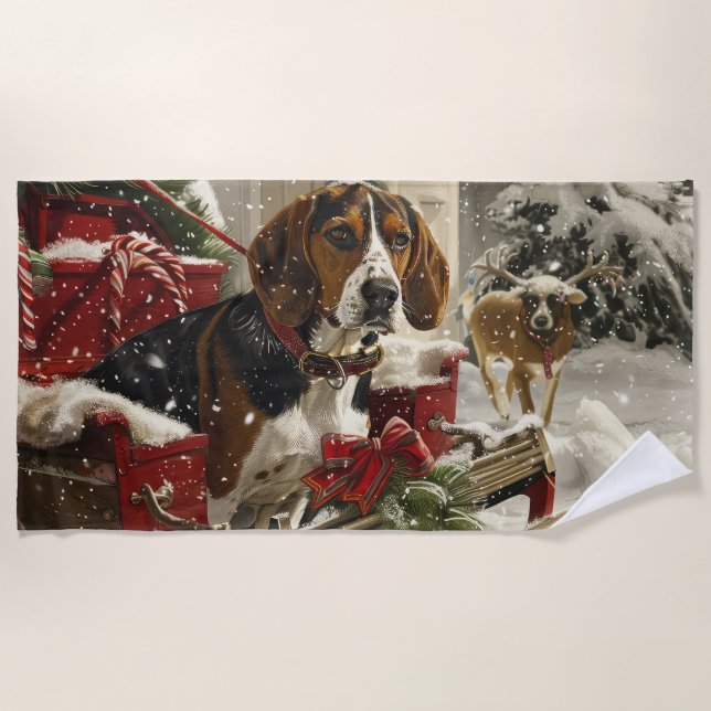 Treeing Walker Coonhound Dog Christmas Festive Strandtuch (Vorderseite)