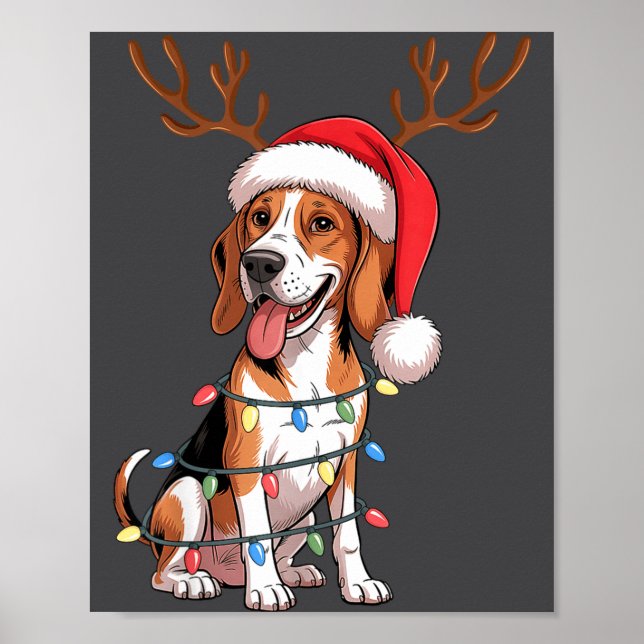 Treeing Walker Coonhound Dog Christmas Lights Sant Poster (Vorne)