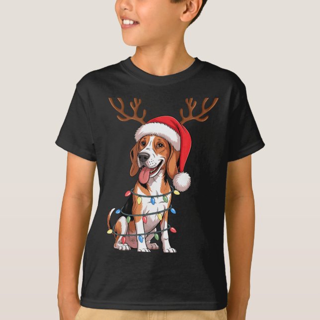 Treeing Walker Coonhound Dog Christmas Lights Sant T-Shirt (Vorderseite)