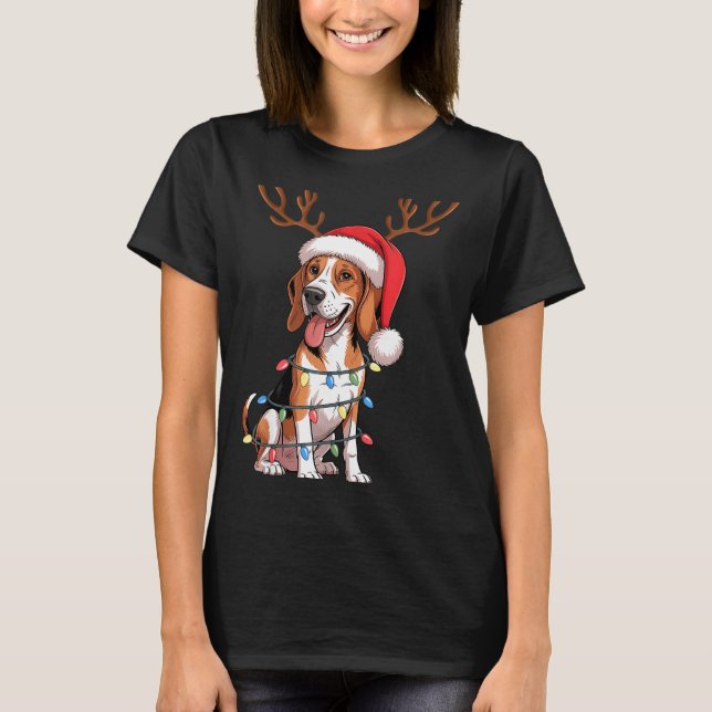 Treeing Walker Coonhound Dog Christmas Lights Sant T-Shirt (Vorderseite)