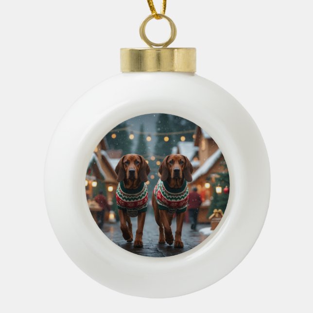 Treeing Walker Coonhound Dogs Christmas Snow  Keramik Kugel-Ornament (Vorderseite)