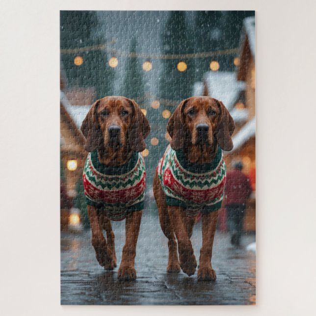Treeing Walker Coonhound Dogs Christmas Snow  Puzzle (Vertikal)