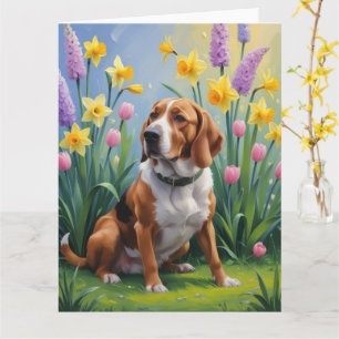 Treeing Walker Coonhound Frühlingsblumen Malerei Karte