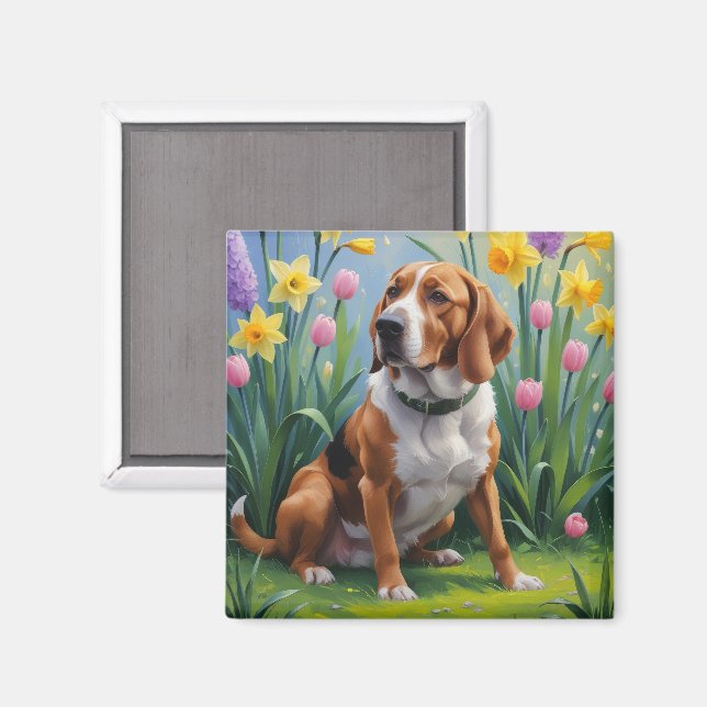 Treeing Walker Coonhound Frühlingsblumen Malerei Magnet (Vorderseite/Rückseite)