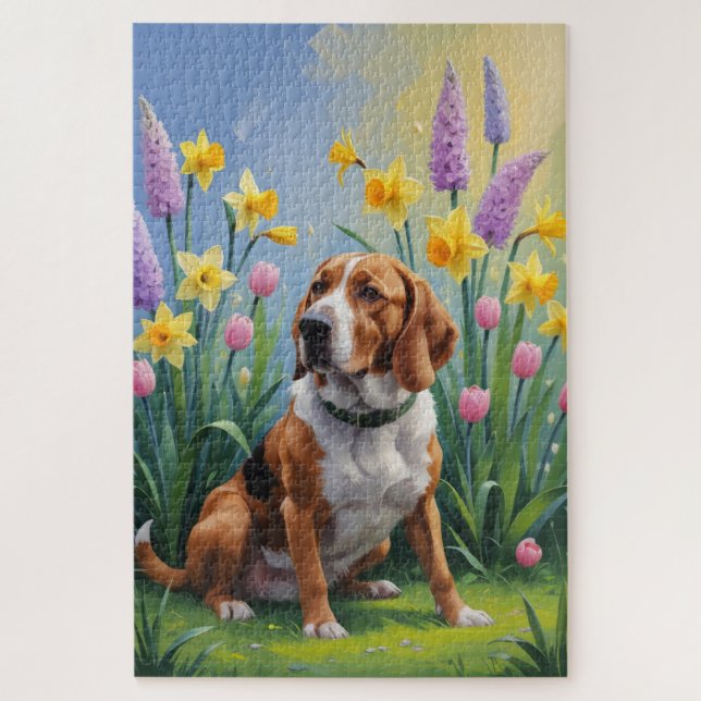 Treeing Walker Coonhound Frühlingsblumen Malerei Puzzle (Vertikal)