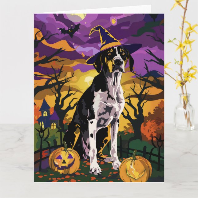 Treeing Walker Coonhound Halloween Hexenkürbis Karte (Gelbe Blume)