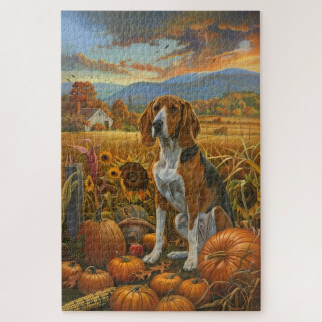 Treeing Walker Coonhound Hund Herbst Erntedank Puzzle (Vertikal)