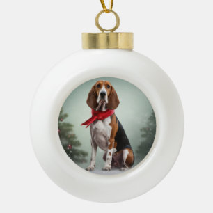 Treeing Walker Coonhound Hund in Schnee Weihnachte Keramik Kugel-Ornament