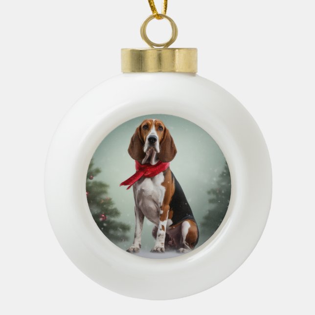 Treeing Walker Coonhound Hund in Schnee Weihnachte Keramik Kugel-Ornament (Vorderseite)