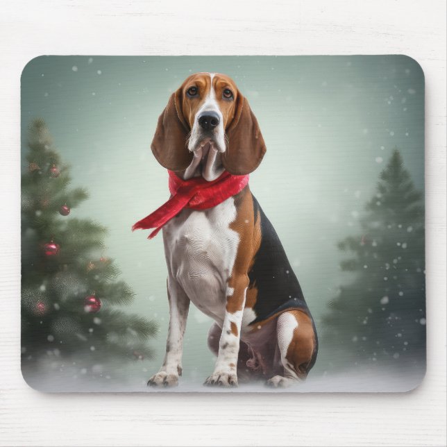 Treeing Walker Coonhound Hund in Schnee Weihnachte Mousepad (Vorne)