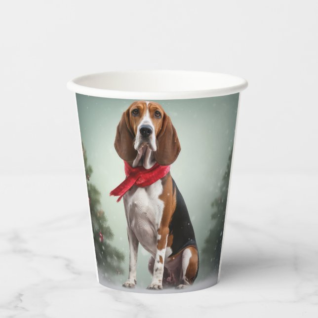 Treeing Walker Coonhound Hund in Schnee Weihnachte Pappbecher (Vorderseite)