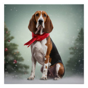 Treeing Walker Coonhound Hund in Schnee Weihnachte Poster