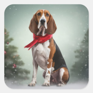 Treeing Walker Coonhound Hund in Schnee Weihnachte Quadratischer Aufkleber