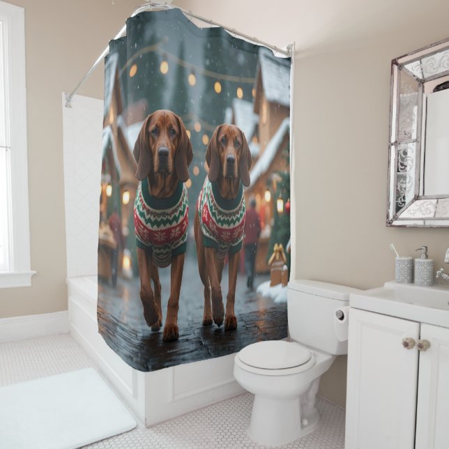 Treeing Walker Coonhound Hunde Weihnachten Schnee  Duschvorhang (Beispiel)