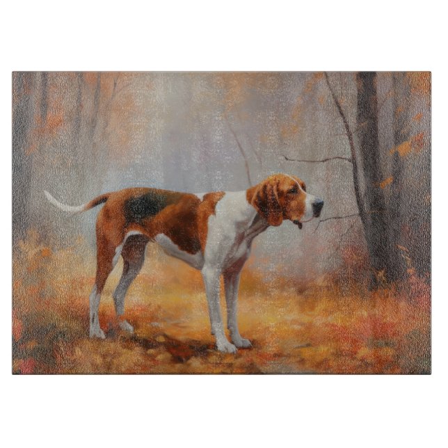 Treeing Walker Coonhound im Herbstlaub fällt Schneidebrett (Vorderseite)
