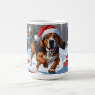 Treeing Walker Coonhound Schnee mit Weihnachtsmütz Kaffeetasse