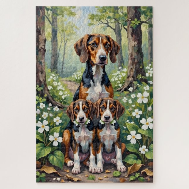 Treeing Walker Coonhound Wald-Trillium-Kunst Puzzle (Vertikal)