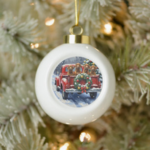 Treeing Walker Coonhound Weihnachten Rotes Lastwag Keramik Kugel-Ornament