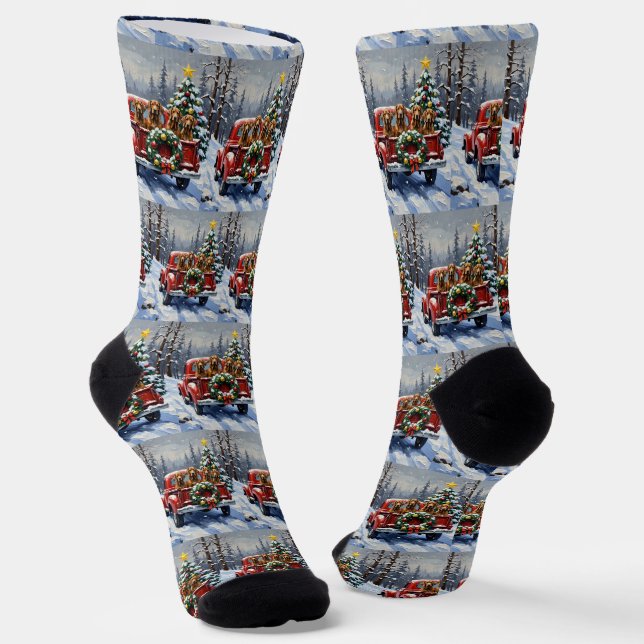 Treeing Walker Coonhound Weihnachten Rotes Lastwag Socken (Gewinkelt)