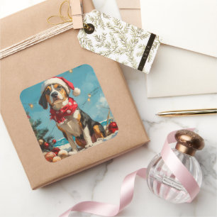 Treeing Walker Coonhound Weihnachten Vintage Stran Quadratischer Aufkleber