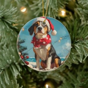 Treeing Walker Coonhound Weihnachts Vintager Stran Keramik Ornament