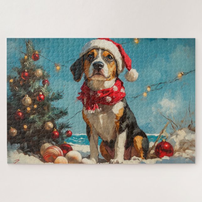 Treeing Walker Coonhound Weihnachts Vintager Stran Puzzle (Horizontal)