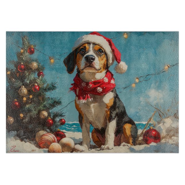 Treeing Walker Coonhound Weihnachts Vintager Stran Schneidebrett (Vorderseite)