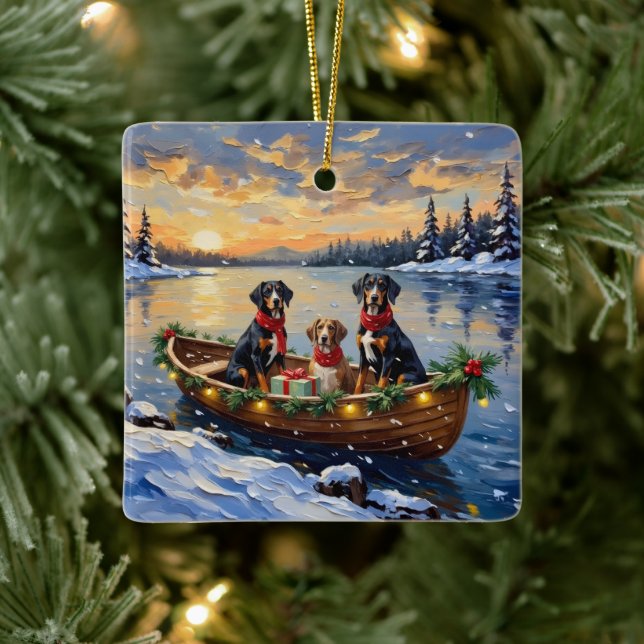 Treeing Walker Coonhound Weihnachtsboot Urlaub Keramikornament (Baum)